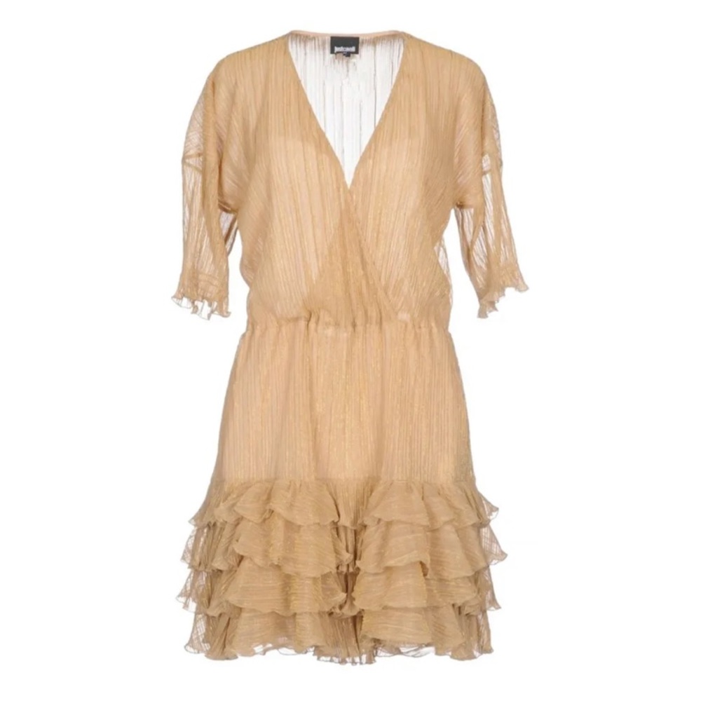 Just Cavalli Gold Ruffle Mini Dress Size 44 - Picture 7 of 17
